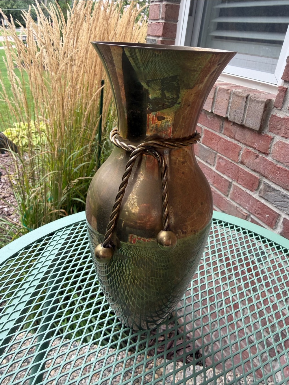 Vintage Solid Brass Rope and Tassel Vase India